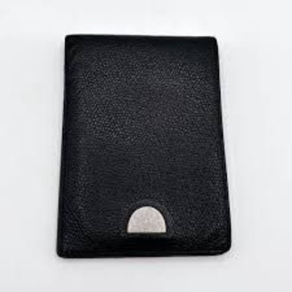 Gianni Versace Bi-fold Wallet Black Grained Leather Cardholder Silver Logo Plate